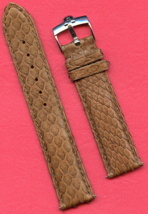 19mm Genuine Light Brown Snake Skin MB Strap Leather Lined & Omega Steel Buckle