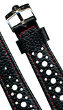 20mm GENUINE LEATHER RALLY BLACK RACING STRAP BAND RED STITCHING & OMEGA BUCKLE