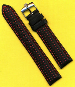 Black Rally Racing Perforated Leather MB Strap Red Stitch, 20mm & Rolex Buckle