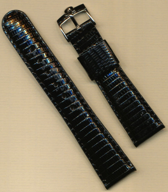 New Black 19mm Retro Genuine Lizard MB Strap Leather Lined & Steel Omega Buckle