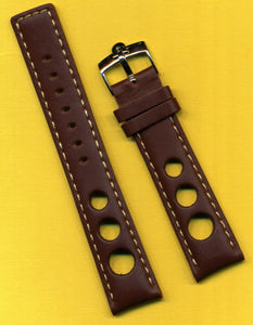 20mm GENUINE BROWN SPANISH LEATHER RALLY RACING BAND STRAP & OMEGA BUCKLE