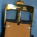 22mm GENUINE LEATHER PADDED MB BAND STRAP WS & GENUINE OMEGA GOLD PLATE BUCKLE