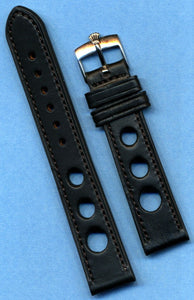 Black Rally Racing Leather Strap MB Band, 18mm 20mm & Rolex Steel Buckle