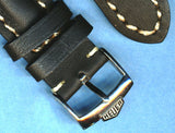22mm GENUINE LEATHER BLACK MB STRAP WHITE STITCH PADDED & PRE TAG HEUER BUCKLE
