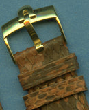 19mm Brown Genuine Snake Skin MB Strap Band Leather Lined & Omega Gold Buckle