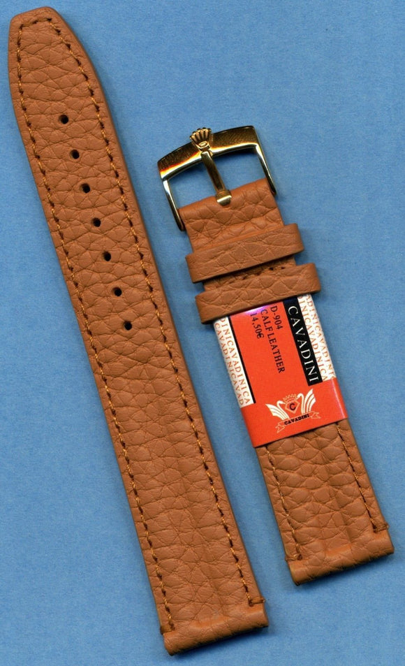 20mm GENUINE CAVADINI TAN CALF LEATHER STRAP BAND TANG & ROLEX GOLD PLATE BUCKLE