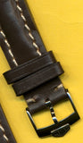 20mm GEN. BROWN LEATHER MB STRAP BAND WHITE STITCH PADDED & PRE TAG HEUER BUCKLE