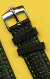 Black Rally Racing Perforated Leather MB Strap Green Stitch, 18mm & Rolex Buckle