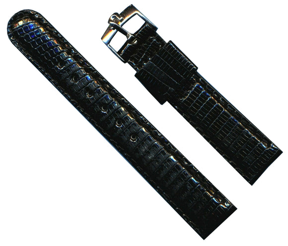 Black 18mm Retro Genuine Lizard MB Strap Band Leather Lined & Steel Omega Buckle
