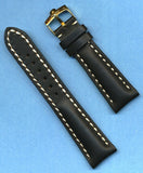 22mm GENUINE LEATHER PADDED MB BAND STRAP WS & GENUINE OMEGA GOLD PLATE BUCKLE