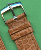 GENUINE ALLIGATOR BROWN STRAP BAND 19mm EXTRA LONG & GENUINE ROLEX STEEL BUCKLE