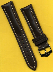 20mm GEN. BROWN LEATHER MB STRAP BAND WHITE STITCH PADDED & PRE TAG HEUER BUCKLE