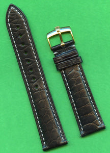 GENUINE ALLIGATOR STRAP BAND BLACK 20mm EXTRA LONG & GENUINE ROLEX GOLD BUCKLE