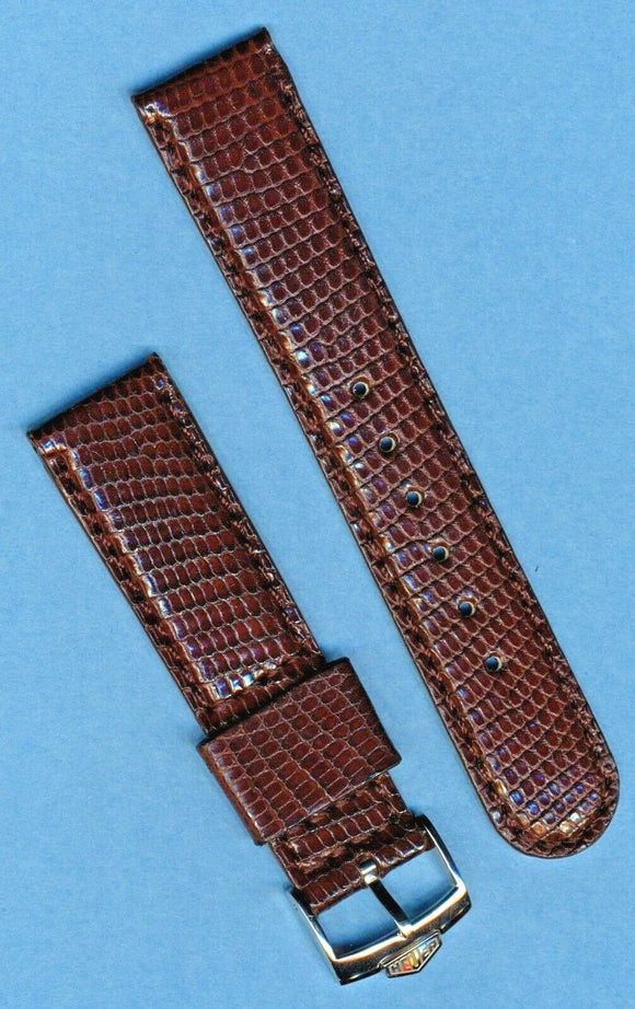 Brown 19mm Genuine Lizard MB Strap Leather Lined & Vintage Steel Heuer Buckle