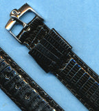 Black 18mm Retro Genuine Lizard MB Strap Band Leather Lined & Steel Omega Buckle