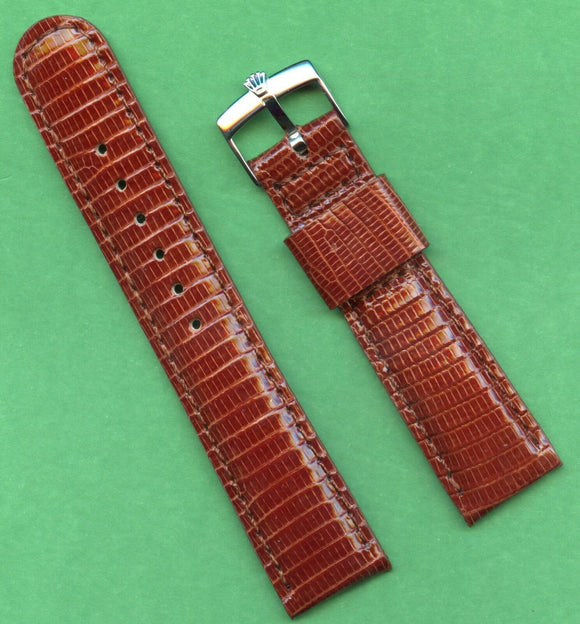 20mm Genuine Lizard Brown MB Strap Tang Leather & Rolex Steel Buckle