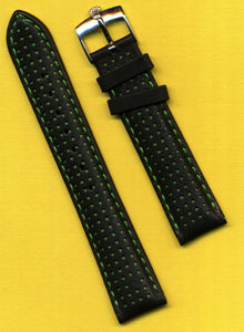Black Rally Racing Perforated Leather MB Strap Green Stitch, 18mm & Rolex Buckle