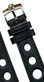 Black Rally Racing Genuine Leather MB Strap Band, 18mm 20m & Omega Steel Buckle