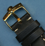 20mm GENUINE BLACK LEATHER VERY PADDED MB BAND STRAP & GENUINE OMEGA GOLD BUCKLE