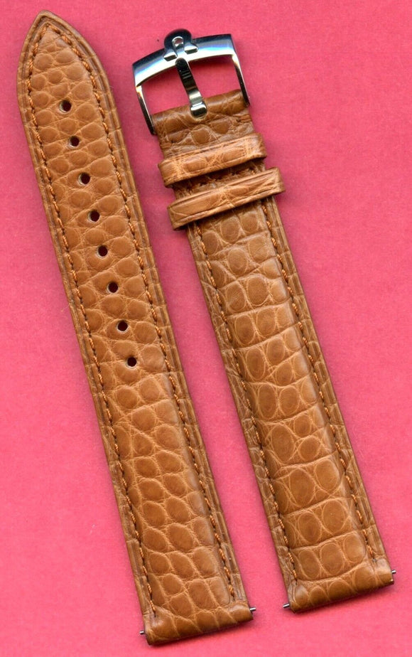 GEN. ALLIGATOR COGNAC BROWN STRAP 19mm EXTRA LONG & GENUINE OMEGA STEEL BUCKLE