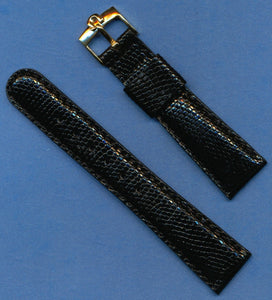 New Black 20mm Genuine Lizard MB Strap Leather Line & Gold Plated Omega Buckle