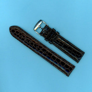 GEN. ALLIGATOR BLACK STRAP BAND 20mm EXTRA LONG & GENUINE ORIS STEEL BUCKLE