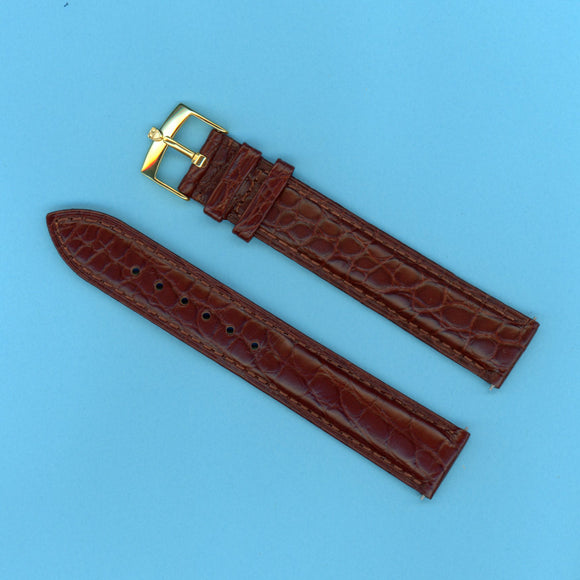 GENUINE ALLIGATOR EXTRA LONG STRAP BAND BROWN 19mm & GENUINE TUDOR GOLD BUCKLE