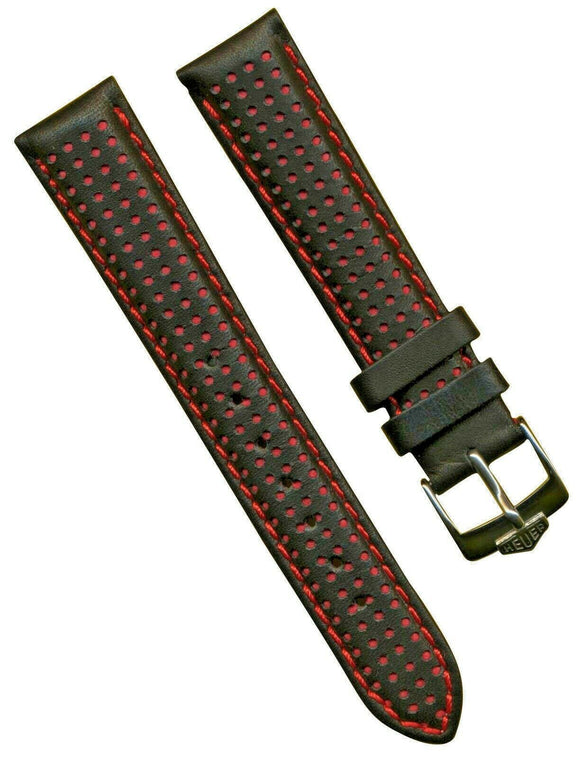 Black Red Rally Perforated Leather MB Strap 18mm 20mm and Pre TAG Heuer Buckle