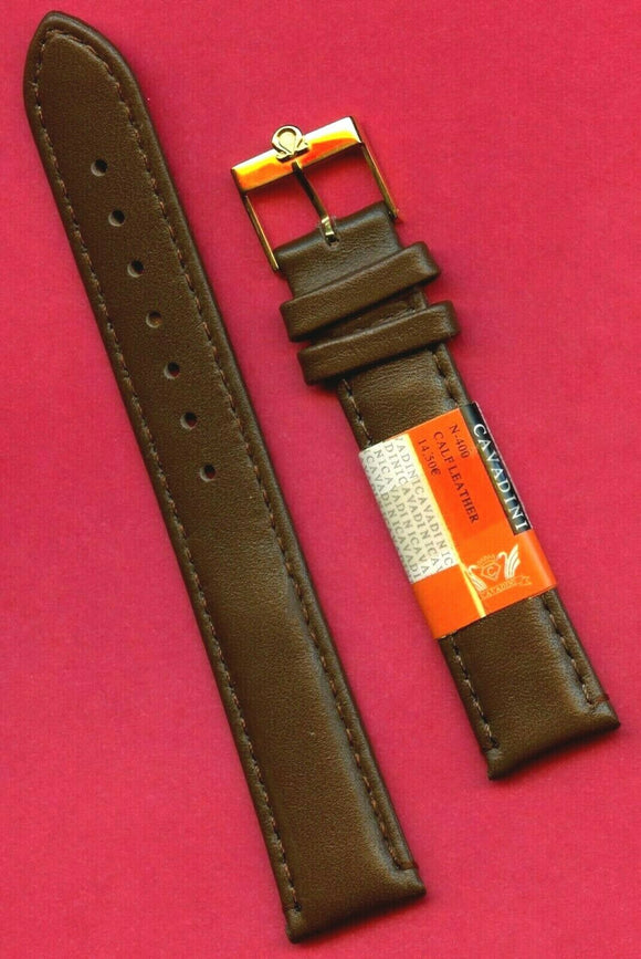 GENUINE BROWN CALF LEATHER CAVADINI STRAP BAND 18mm & VINTAGE OMEGA GOLD BUCKLE