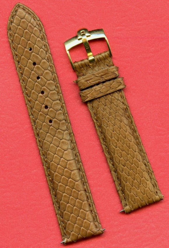 18mm Genuine Brown Snake Skin MB Strap Band Leather Lined & Omega Gold Buckle