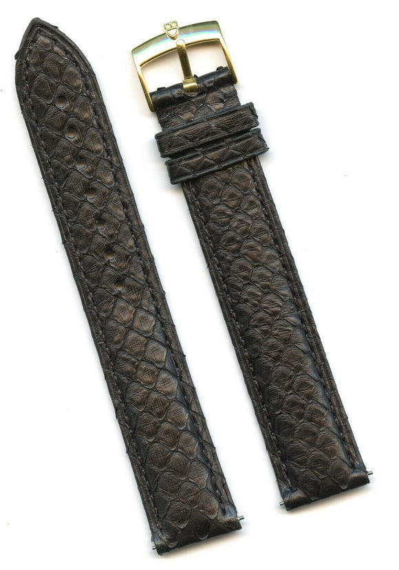 18mm Black Genuine Snake Skin MB Strap Extra Long & Rolex Tudor Gold Buckle
