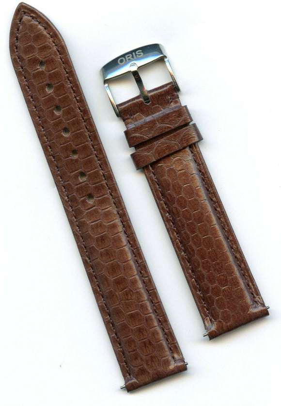 18mm Genuine Dark Brown Snake Skin MB Strap Leather Lined & Oris Steel Buckle