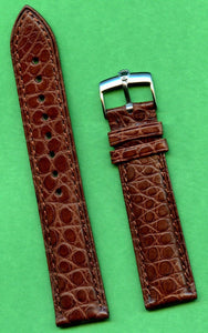 GENUINE ALLIGATOR BROWN BAND 19mm EXTRA LONG & GENUINE ROLEX STEEL BUCKLE