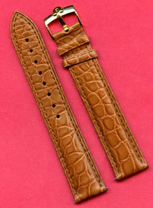 GEN. ALLIGATOR COGNAC BROWN MB STRAP BAND 19mm & GENUINE OMEGA GOLD BUCKLE