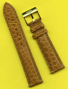 GEN ALLIGATOR COGNAC BROWN STRAP 18mm EXTRA LONG & GENUINE BREITLING GOLD BUCKLE