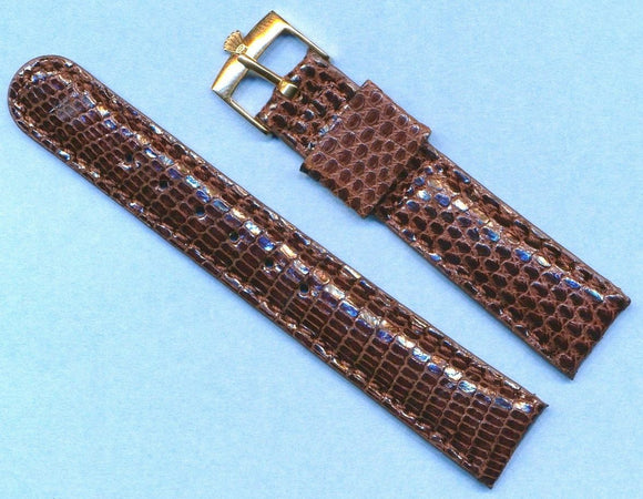 19mm Retro Genuine Lizard MB Strap Band For Bubbleback & Rolex Gold Plate Buckle