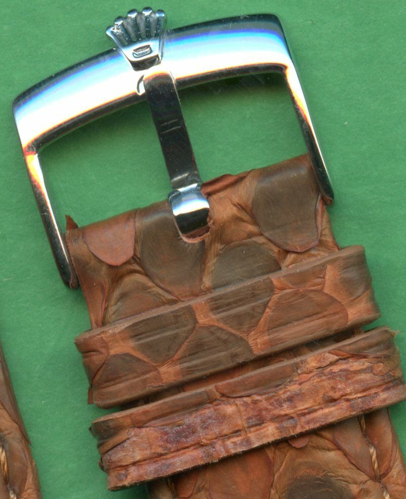 Brown 20mm Genuine Snake Skin MB Strap Band Leather Lined & Rolex Steel Buckle