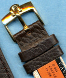 GENUINE BROWN LEATHER CAVADINI STRAP BAND 18mm or 20mm & OMEGA GOLD PLATE BUCKLE