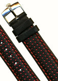 Black Red Rally Racing Perforated Leather MB Strap 18mm or 20mm and Rolex Buckle