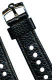 20mm GEN. LEATHER RALLY BLACK RACING STRAP MB BAND BLACK STITCH & OMEGA BUCKLE
