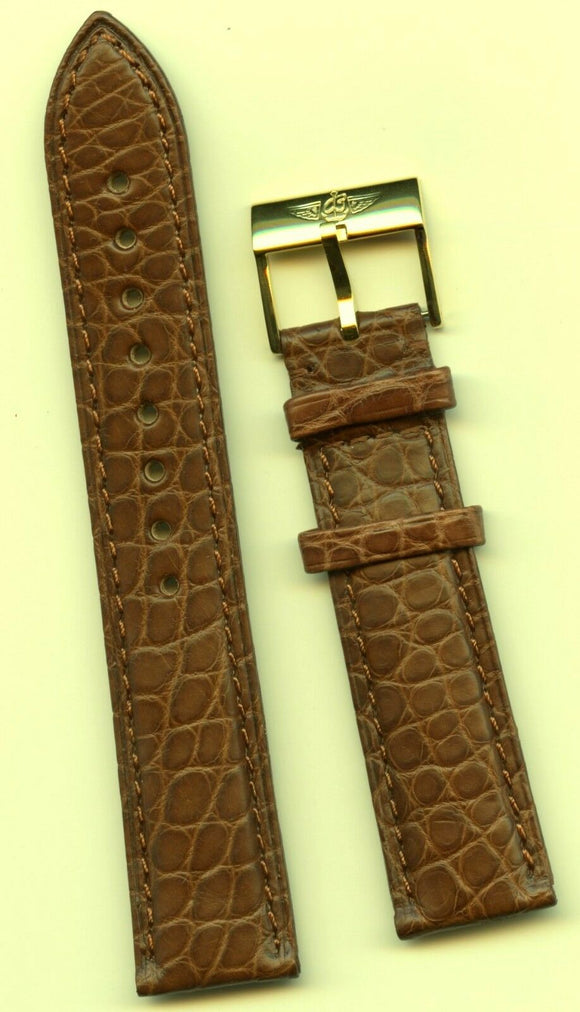 GENUINE MB ALLIGATOR BROWN BAND 20mm LEATHER & GENUINE BREITLING GOLD BUCKLE