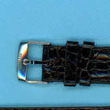 GEN. ALLIGATOR BLACK STRAP BAND 20mm EXTRA LONG & GENUINE ORIS STEEL BUCKLE