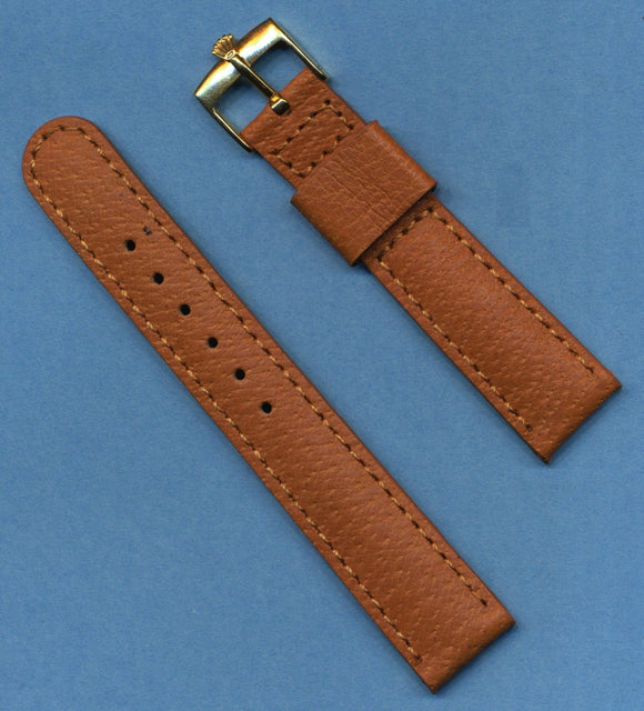 20mm Retro Genuine Wild Boar Strap, Leather Lined & Rolex Gold Plated Buckle
