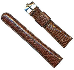 18mm Brown Genuine Lizard MB Strap Tang Leather Lined & Rolex Steel Buckle