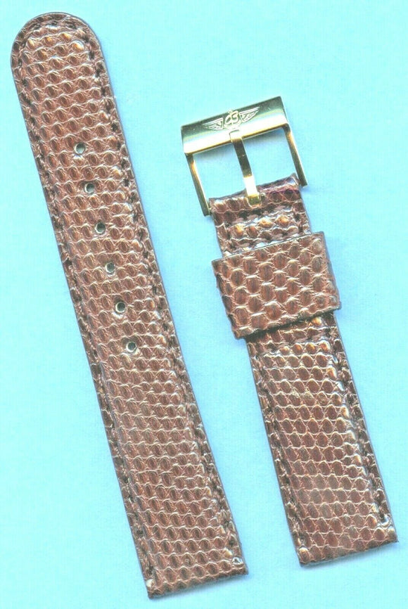 GENUINE BROWN LIZARD MB STRAP 20mm LEATHER & GENUINE BREITLING GOLD TONE BUCKLE