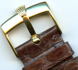 19mm Brown Genuine Snake Skin MB Strap Band For Bubbleback & Rolex Gold Buckle