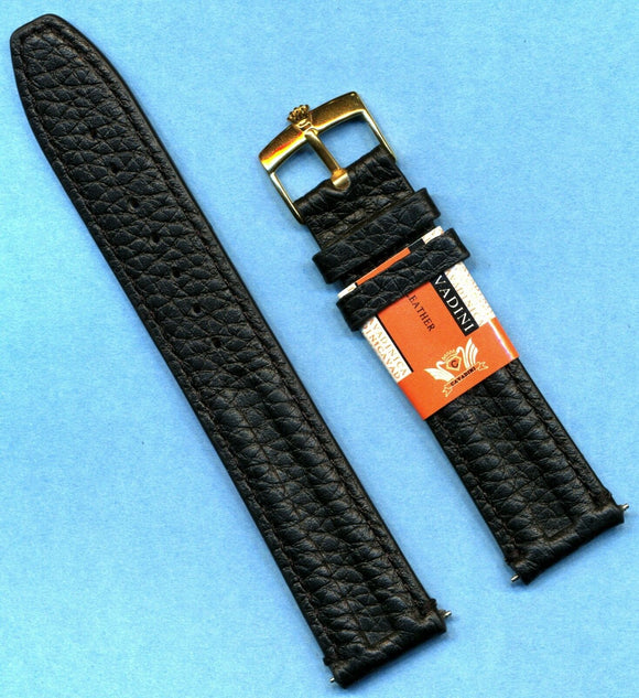 GENUINE BLACK LEATHER CAVADINI STRAP BAND 18mm or 20mm & ROLEX GOLD PLATE BUCKLE