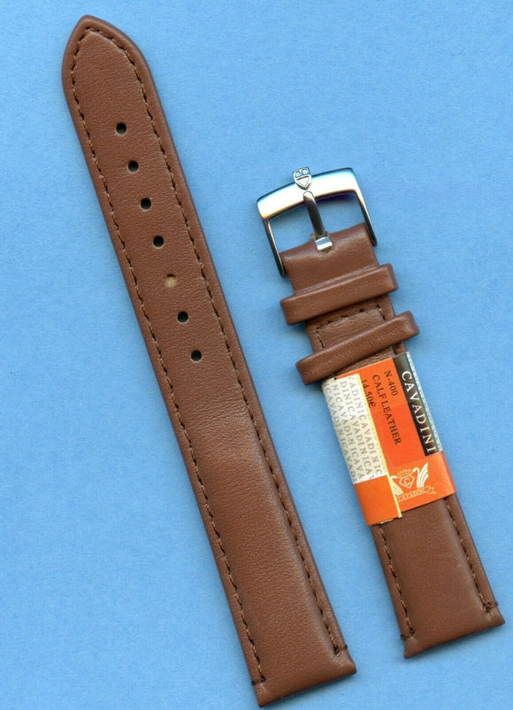 GENUINE BROWN CALF LEATHER CAVADINI STRAP BAND 20mm & ROLEX TUDOR STEEL BUCKLE