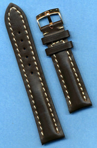22mm BROWN GENUINE LEATHER PADDED MB BAND STRAP & GENUINE OMEGA PINK GOLD BUCKLE