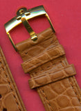 GEN. ALLIGATOR COGNAC BROWN MB STRAP BAND 19mm & GENUINE OMEGA GOLD BUCKLE